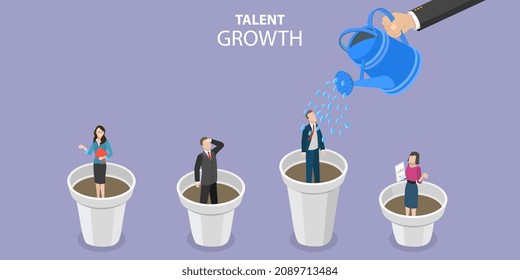 3D Isometric Flat Vector Conceptual Illustration Of Talent Growth, Helping Employees To Grow And Achieving Professional Goals