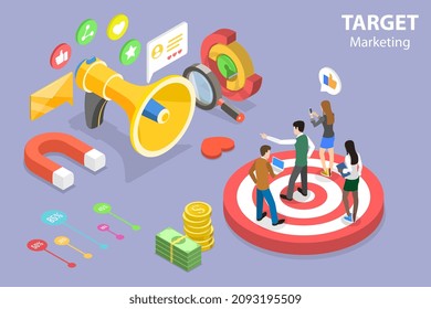 3D Isometric Flat Vector Conceptual Illustration of Target Marketing, Audience Analyzing and Segmentation