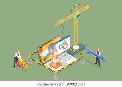 3D Isometric Flat Vector Conceptual Illustration of Maintenance Page, Website Under Construction