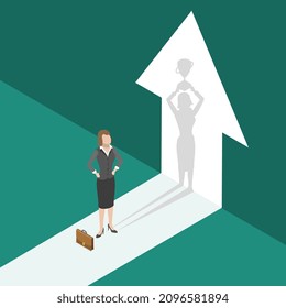 3D Isometric Flat Vector Conceptual Illustration of Womens Leadership, Successful Female Entrepreneur