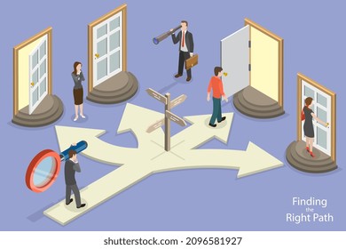 3D Isometric Flat Vector Conceptual Illustration of Finding The Right Path, Making a Hard Life Choice