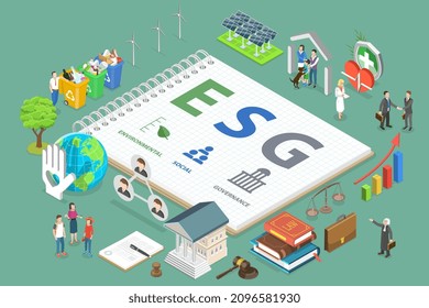 3D Isometric Flat Vector Conceptual Illustration of ESG Environmental Social Governance, Sustainable and Ethical Business