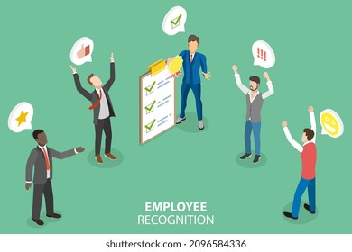 3D Isometric Flat Vector Conceptual Illustration of Employee Recognition, Colleague Professional with Outstanding Results