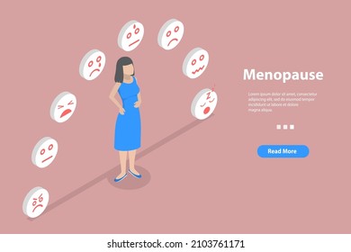 3D Isometric Flat Vector Conceptual Illustration of Stages and Symptoms of Menopause, Female Healthcare