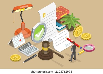 3D Isometric Flat Vector Conceptual Illustration of Crypto Regulation, Government Control of Blockchain Technologies