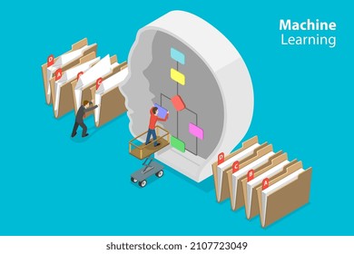 3D Isometric Flat Vector Conceptual Illustration of Machine Learning. Artificial Intelligence Neural Network