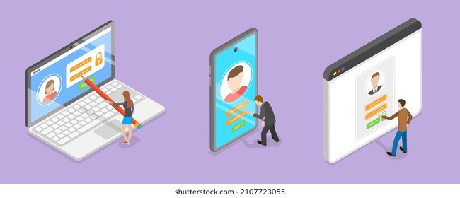 3D Isometric Flat Vector Conceptual Illustration of Registration Or Login, User Secure Signing in on Website or Social Media Account