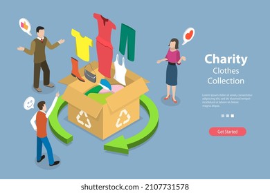 3D Isometric Flat Vector Conceptual Illustration of Charity Clothes Collection, Exchange Clothes, Shoes and Accessories