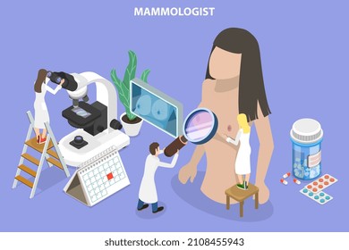 3D Isometric Flat Vector Conceptual Illustration of Mammologist Consultation, Breast Screening and Mammography