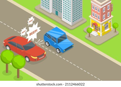 3D Isometric Flat Vector Conceptual Illustration of Angry Car Driver , Honking Horn for no Reason