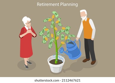 3D Isometric Flat Vector Conceptual Illustration of Retirement Planning, Investment into Pension Fund