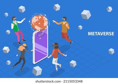 3D Isometric Flat Vector Conceptual Illustration of Metaverse, Virtual and Augmented Reality Technologies