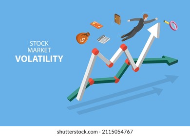 3D Isometric Flat Vector Conceptual Illustration Of Stock Market Volatility, Risks Of Financial Investments