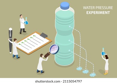 3D Isometric Flat Vector Conceptual Illustration of Water Pressure Experiment, Different Pressure Points of Water with Height