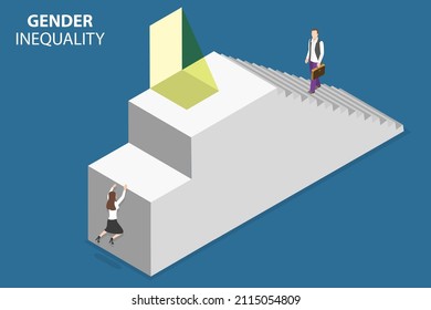 3D Isometric Flat Vector Conceptual Illustration of Gender Inequality, Discrimination, Different Opportunity and Unequal Treatment