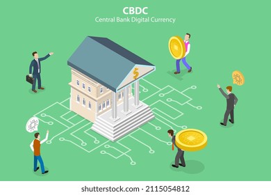 3D Isometric Flat Vector Conceptual Illustration of CBDC - Central Bank Digital Currency, Online Internet Banking