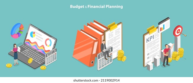 3D Isometric Flat Vector Conceptual Illustration of Budget And Financial Planning, Calculation Income and Expenses