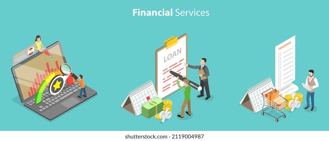 3D Isometric Flat Vector Conceptual Illustration of Bank Services, Finance Management Services