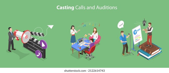 3D Isometric Flat Vector Conceptual Illustration of Casting Calls, Audition for Brand Advertising