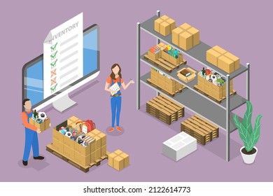 3D Isometric Flat Vector Conceptual Illustration Of Inventory Management, Supply Planning And Optimization