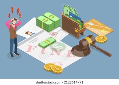 3D-Isometrisches Flachbild-Vektorgrafik, Conceptual Illustration of Fine, Financial Charge Bill, Administrative Monetary Penalty