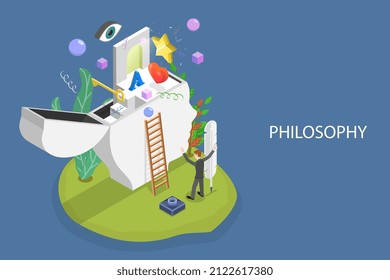 3D Isometric Flat Vector Conceptual Illustration of Philosophy Study, Human Inner World