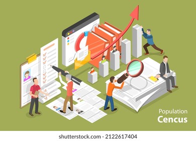 3D Isometric Flat Vector Conceptual Illustration of Population Cencus, Marketing or Social Research