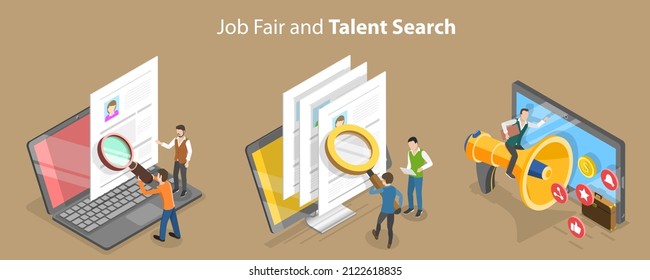 3D Isometric Flat Vector Conceptual Illustration of Job Fair And Talent Search, Human Resources and Headhunting svg