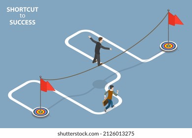 3D Isometric Flat Vector Conceptual Illustration of Shortcut To Success, Simple Solution