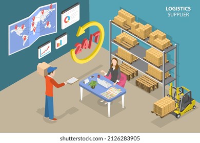 3D Isometric Flat Vector Conceptual Illustration of Logistics Supplier, Global Delivery and Transportation