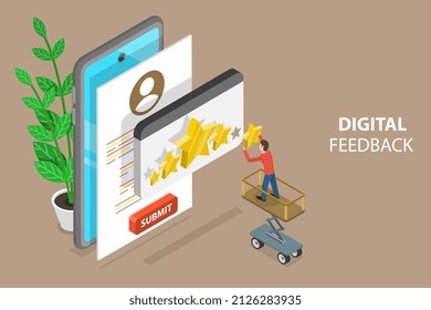 3D Isometric Flat Vector Conceptual Illustration of Digital Feedback, Online Reputation Management