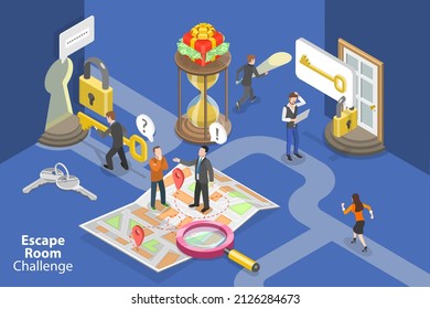 3D Isometric Flat Vector Conceptual Illustration of Escape Room Challenge, People Rrying to Solve Puzzles - Shutterstock ID 2126284673