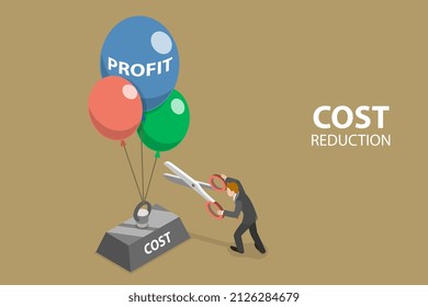 3D Isometric Flat Vector Conceptual Illustration of Cost Reduction Strategy, Cutting Expenses to Increase Profit