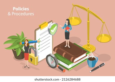 3D Isometric Flat Vector Conceptual Illustration of Policies and Procedures, Business Laws, Regulations and Standards