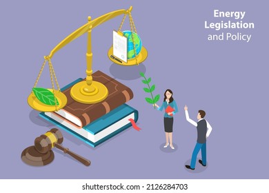3D Isometric Flat Vector Conceptual Illustration of Energy Legislation And Policy, Environmental Protection and Climate Justice