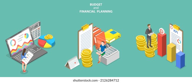 3D Isometric Flat Vector Conceptual Illustration of Budget And Financial Planning, Preparing a Cash Flow Statement