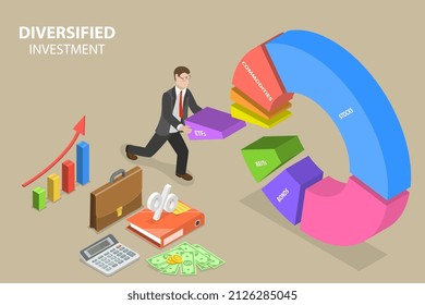 3D Isometric Flat Vector Conceptual Illustration of Diversified Investment Portfolio, Wealth Management and Asset Allocation