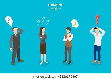 3D Isometric Flat Vector Conceptual Illustration of Thinking People Set, Making Decision