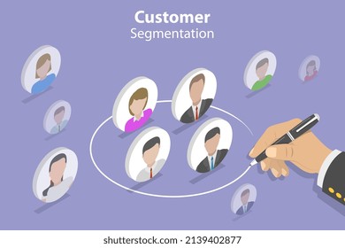 3D Isometric Flat Vector Conceptual Illustration of Customer Segmentation, New Client Attraction Campaign