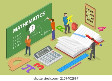 3D Isometric Flat Vector Conceptual Illustration of Mathematics, Math Learning and Knowledge Gaining