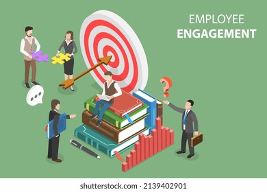 3D Isometric Flat Vector Conceptual Illustration of Employee Engagement, Work Motivation and Inspiration