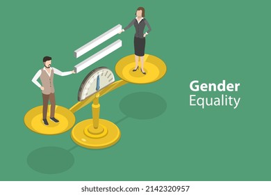 3D Isometric Flat Vector Conceptual Illustration of Gender Equality, Equal Rights, Fair Job Opportunity