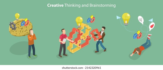 3D Isometric Flat Vector Conceptual Illustration of Creative Thinking And Brainstorming, Problem Solving