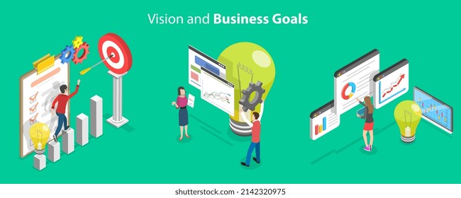 3D Isometric Flat Vector Conceptual Illustration of Vision And Business Goals, Looking for Opportunities