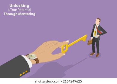 3D Isometric Flat Vector Conceptual Illustration of Unlocking a True Potential Through Mentoring, Education ans Self-development