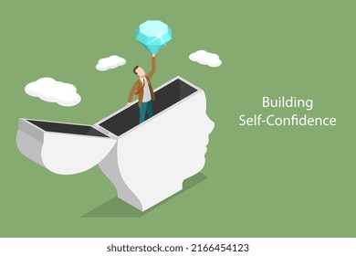 3D Isometric Flat Vector Conceptual Illustration of Building Self-Confidence, Personality Development