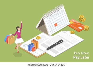 3D Isometric Flat Vector Conceptual Illustration of Buy Now Pay Later , Installment Purchase Offer and Deferment of Payment