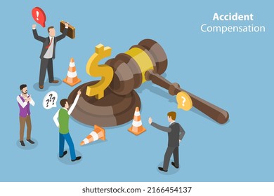 3D Isometric Flat Vector Conceptual Illustration Of Accident Compensation, Payment Of Fines And Penalties