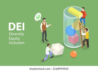 3D Isometric Flat Vector Conceptual Illustration of DEI - Diversity, Equity And Inclusion, Human Rights and Equal Opportunities