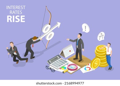 3D Isometric Flat Vector Conceptual Illustration of Interest Rates Rise, Loan and Mortgage Rate